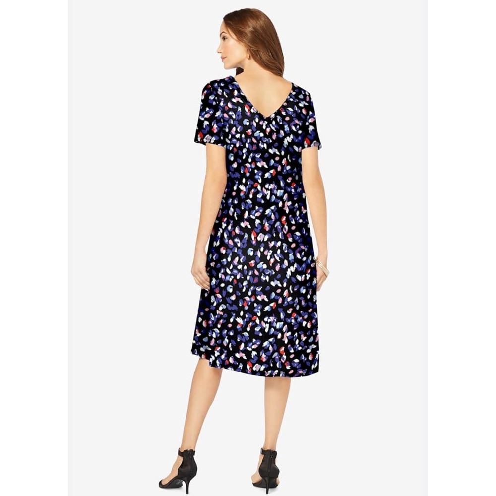 Roaman's Women's Plus Size Ultrasmooth V-Neck Swing Dress – Multi – Size 14-16